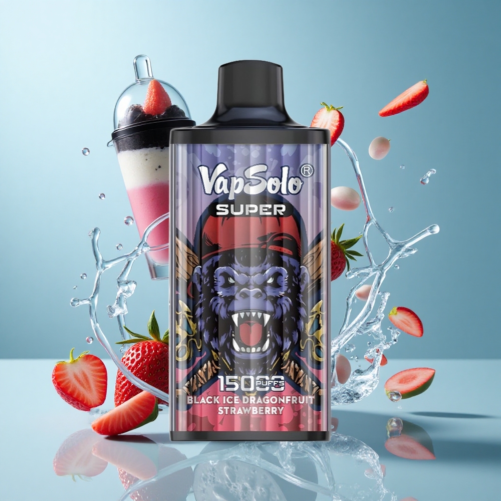 Vapsolo Super 15000 Züge Schwarz-Eis Drachenfrucht-Erdbeere