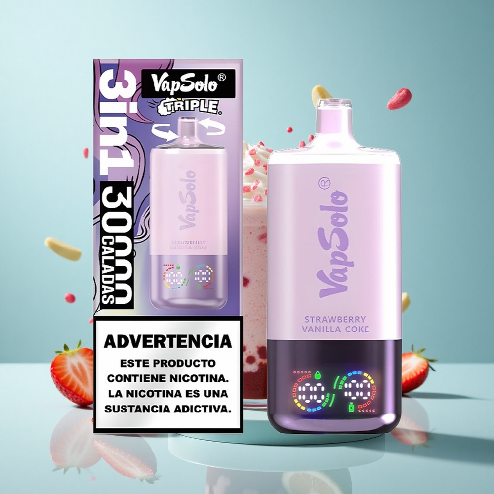 VapSolo Triple 30000 Züge Einweg-Vape Erdbeer-Vanille-Cola Typ-C