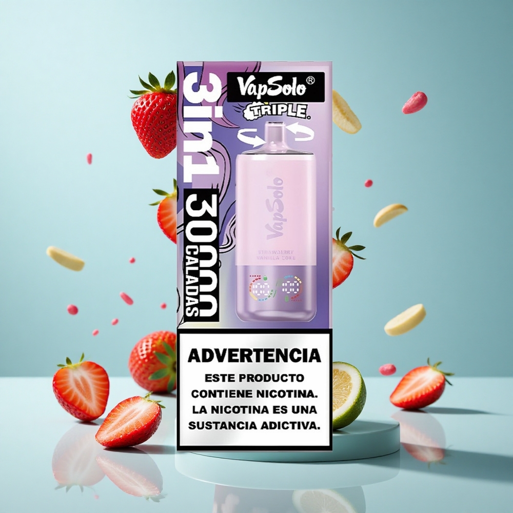 VapSolo Triple 30000 Züge Einweg-Vape Erdbeer-Vanille-Cola Typ-C