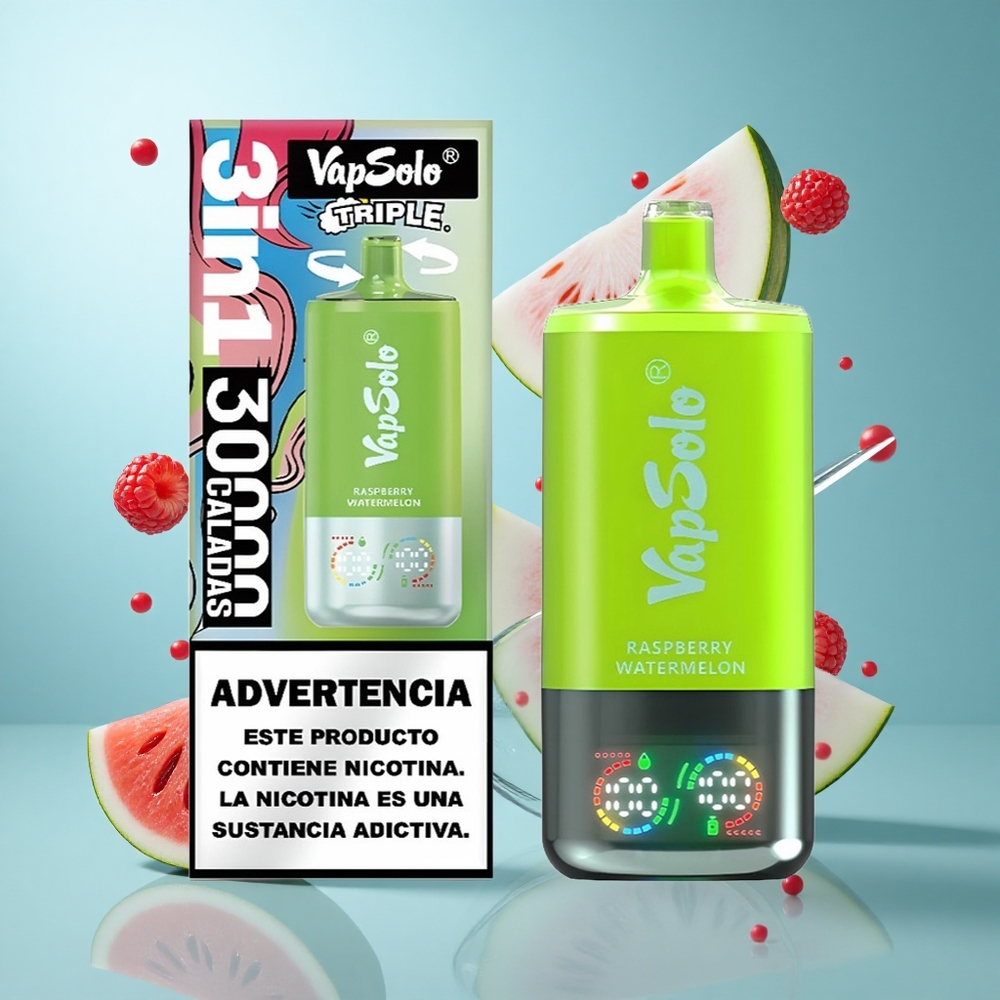 VapSolo Triple 30000 Züge Einweg-Vape Himbeere Wassermelone Typ-C