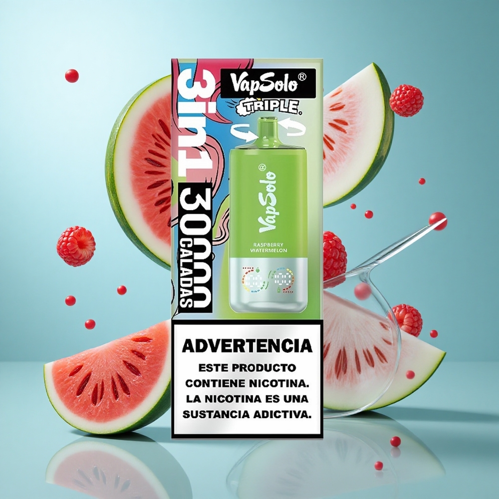 VapSolo Triple 30000 Züge Einweg-Vape Himbeere Wassermelone Typ-C