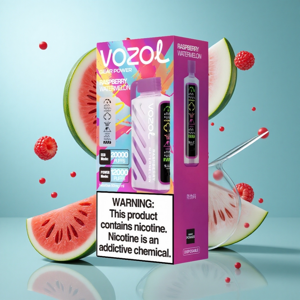 VOZOL Gear Power 20000 Züge Einweg-Vape Himbeere Wassermelone Dual Mesh Coil