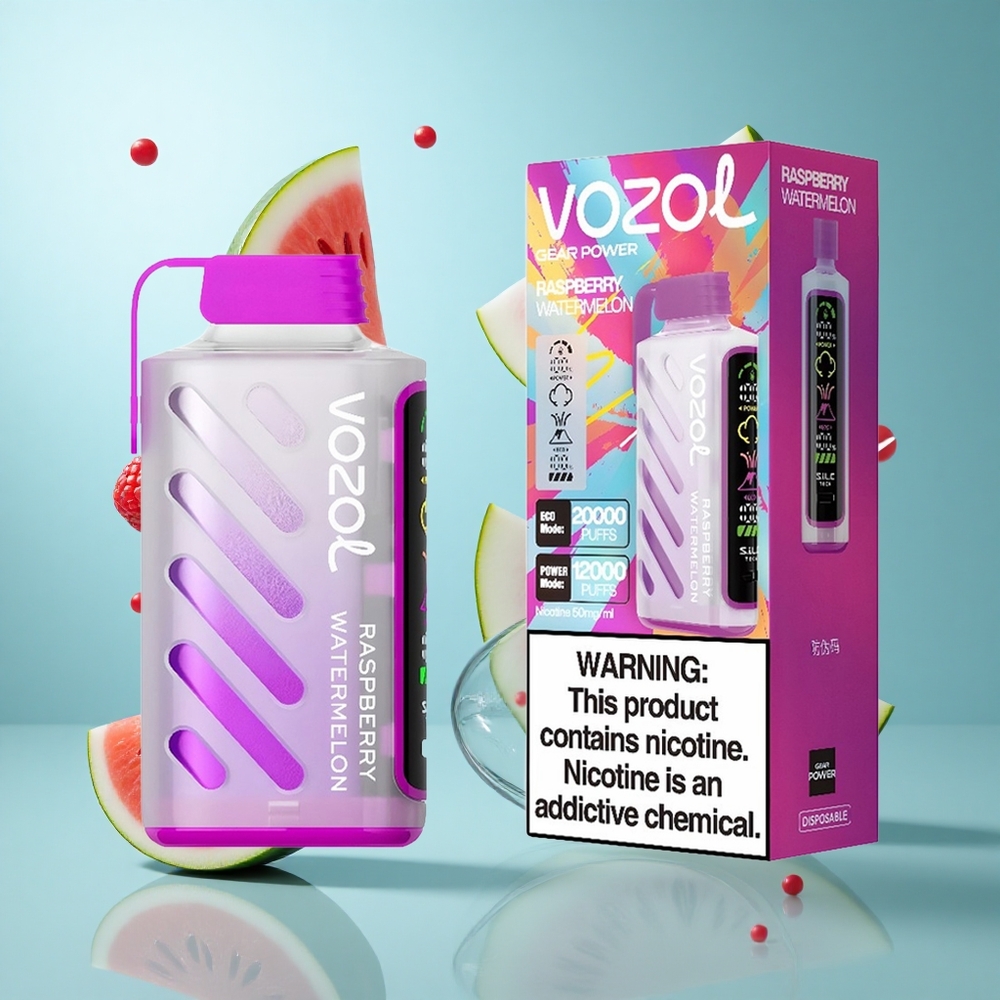 VOZOL Gear Power 20000 Züge Einweg-Vape Himbeere Wassermelone Dual Mesh Coil